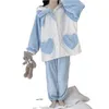 Kawaii Odzież Cute Bunny Piżamy Dla Kobiet Loungewear Winter Flanel Pijamas Loose Casual Velvet Topy Piżama Kobieta Set 210809