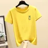 Femmes T-Shirt À Manches Courtes En Coton T-shirt Broderie Ananas Fruit D'été Femme Mode Top Tee Lâche Rouge Jaune Blanc 210604