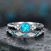 2 stks / set Luxe Groene Blauwe Steen Crystal Finger Ring voor Dames Sliver Color Wedding Engagement Bands Sieraden Geschenken