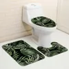 Tropical Plant Leaf Green Style Bathroom Decorative 3 Piece Set Non Slip Mat Toilet Seat Cover Elegant Stylish Bath Accessories 21255R