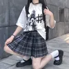 黒ゴシックプリーツスカート女性日本の学校制服ハイウエストセクシーかわいいミニチェック柄スカートJK学生服210708