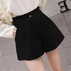 Women's Shorts Gowyimmes 2021 High Waist Woolen Big Size Women Wide Leg Vintage Slim Girl Outwear Bottomings PD1087