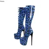 Rontic New Fashion Women Winter Platform Kolee High Boots Sexy Leopard Stiletto Obcasy Okrągłe Toe Charm Party Shoes US Rozmiar 5-20