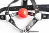 PU Leather Head Harness Bondage Open Mouth Gag Restraint Red Silicone Ball Adult Fetish SM Sex Game Toys for Women Couple8321207