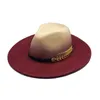 패션 가을 겨울 그라데이션 모자 여성 남성 Fedora 모자 클래식 넓은 브림 펠트 플로피 Cloche 모자 chapeau 모방 양모 모자