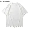 Streetwear Distressed T-Shirts Hip Hop Skeleton Skull Short Sleeve Tshirts Punk Rock Gothic Tees Shirts Harajuku Tops 210602