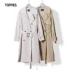 Toppies Long Trench Coat 100% cotone Loose Oversize Donna Doppiopetto con cintura Mantello Giacca a vento 210825