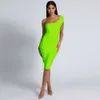 Ocstrade Bandage Dress for Women Summer Neon Green Bandage Dress Bodycon Summer Women One Shoulder Sexy Club Party Dress 210719