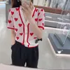 New design women's autumn summer v-neck short sleeve love heart print knitted shirt sweater cardigan tops tees SML