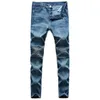 Heren jeans mannen blauwe mannelijke stretch fit denim lange vouwen broek goede kwaliteit rechte slanke broek maat 40