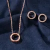 Круглые блестящие серьги-гвоздики с кубическим цирконием, кулон, ожерелье, комплект ювелирных изделий для женщин, свадебное платье298q