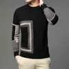 Mode High End Designer Brand Mens Sticka Black Wool Pullover Sweater Crew Neck Autum Vinter Casual Jumper Kläder 220105
