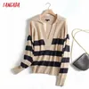 Tangada femmes mode rayé tricoté pull pull femme élégant surdimensionné pulls Chic hauts 4C175 211011