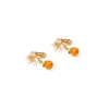 Boucles d'oreilles broche argent émail peintes à la main rétro littéraire orange sans oreilles percées