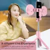 Perche à Selfie sans fil 4 en 1, compatible Bluetooth, anneau lumineux LED, monopode portable extensible, trépied en direct pour Smartphone