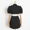 Shiny Crystal Bow Summer Dress Black Women Sexy Short Sleeve Hollow Casual Party A-Line Mini Fashion Female Trend 210527