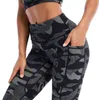Pluz размер женщин камуфляж напечатанный йога леггинсы на кармане карманные эластичные тренажеры колготки женщины бегущие брюки тренировки фитнес спортивная одежда H1221