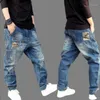 Mäns Jeans Splicing Denim Byxor Hip Hop Harem Mens Loose Baggy Trousers Högkvalitativa Joggers Street Style