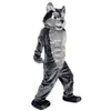 Costume della mascotte del lupo grigio di Hallowee Personaggio dei cartoni animati di alta qualità Personaggio a tema Carnevale Vestito unisex per adulti Vestito da festa di compleanno di Natale