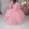 Розовые кружевные кристаллы 2021 цветок девушка платья бальное платье тюль маленькая девочка свадебные платья дешевые общинные платья Pageant платья ZJ737