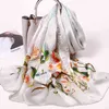 100% Scarves Women Hangzhou Real Scarf Wraps for Ladies Grey Printed Flowers Echarpe Long Natural Silk Foulard Femme