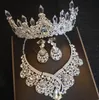 Grote Rhinestone Bridal Sieraden Sets Verzilverd Crystal Crown Tiaras Ketting Oorbellen Set voor Bruid Haaraccessoires