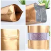 100Pcs Gold Zip Lock Mylar Foil Stand Up Bag with Frosted Window Heat Seal Tear Notch Food Storage Doypack Candy Tea Pouches