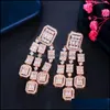 Dangle Lustre Boucles D'oreilles Bijoux Cwwzircons Super Étincelant Baguette Cubique Zircone Long Gland Goutte Femmes Partie De Luxe De Mariage De Mariée D