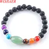 WOJIAER 7 Chakras Reiki Volcano Gem Stone Beads Strand Bracelet Jewelry Yoga Meditation For Women Bracelets K3282