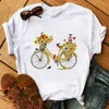 Maycaur Flower Fiets en Mannen T-shirt Womens Cartoon Print Tshirts Harajuku O Hals Kleding Casual Leuke Korte Mouw Tops