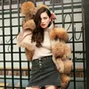 OFTBUY Kurtka zimowa Kobiety Parka Prawdziwe Fur Coat Natural Raccoon Futro Woolen Płaszcz Bomber Kurtka Koreański Streetwear Oversize 211019