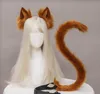 Gato Lobo Raposa Orelhas de pelúcia Tiara Cauda Conjunto Cosplay Acessórios de fantasia Pele sintética Argola de cabelo Faixa de cabelo de Halloween