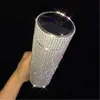 Bicchiere con diamante flash da 500 ml con display della temperatura Tazza isolante di lusso in acciaio inossidabile con strass pieno Tazza per acqua portatile GGA5089