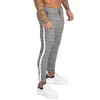 Mens jeans varumärke chinos byxor grå plaid skinny byxor för män sida stripe stretchy passande atletisk kropp zm355