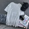 2019 Kadın Payetli Üst Kısa Kollu Bling Parlak T Gömlek Bayan Köpüklü T Gömlek Örgün Giyim Mizaç Partisi Gece Kulübü Elbise 210315