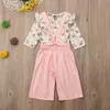 Ensembles de vêtements 2 pièces enfant en bas âge enfants bébé fille Auutmn printemps vêtements hauts floraux + pantalons tenues globales ensemble doux