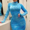 Kadın Bodycon Elbise Pileli Zarif Uzun Kollu Parti Elbiseler Bayanlar Için Seksi Sıkı Kadın Giyim Akşam Artı Boyutu 5XL 210806