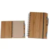 Créativité Cahier À Spirale Bois Bambou Couverture Cahiers Bloc-Notes Avec Stylo Étudiant Bloc-Notes Environnementaux Fournitures Scolaires En Gros