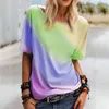 夏の女性プリントシャツラウンドネック3色のタイ色のタイ色のタイ色のTwill Tシャツストリートスタイル快適な緩い女性トップス210608