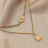 Hängsmycke Halsband Kvinnor Guldfärg Titanium Stål Fashion Sweater Clavicle Smycken Eye Lock Double Necklace