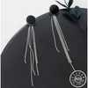 925 Ayar Gümüş Bildirimi Siyah Yuvarlak Şekil Küpe Uzun Püskül Asılı Dangle Bırak Küpe Kadınlar Için Küpe Takı Hediyeler