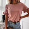 100% Cotton Women Printed Short Sleeve Round Neck Shirt Top Holiday Beach Summer Tops Cute Square Elegant Solid Slim Shirts 210623