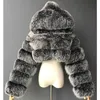 Women Fur Jackets Designer Short Hooded Fox Coat Fashion Imitation Fluffy Top Long Sleeve Stitching Coats