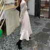 yimucengのための長いドレスのための長いドレスのためのエレガントなMidi Dress韓国のファッションパフスリーブオフィスの女性秋春210601
