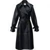 belted leather trench coat