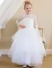 Pure White Tulle First Communion Gowns with Bow Back Custom Made Flower Girl Dress For Special Occasion Cheap Kids Prom