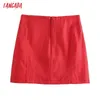 Tangada Women Red Short Skirts Faldas Mujer Zipper French Style Female Mini Skirt QD53 210609