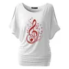 Muzieknoten Living Print T-shirt Vrouwen Batwing Katoen O Hals Korte Mouw Zomer T-shirt Tops Casual Tshirt Plus Size 210623