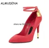 Sexy Pointed Toe Gold Padlock Chain Ankle Strap Ladies High Heels Snakeskin Dress Shoes Women Patent Leather Pumps