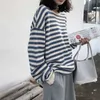 Qweek Striped Women's Sweatshirt Hoodies Streetwear 2021 Fashion Koreansk stil KPOP Gothic Goth Harajuku Långärmad Toppar Vår X0629
